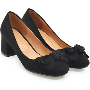 image:imageHee grand Womens Pumps Suede Square Toe Chunky Block Mid Heels Comfortable Work Heel Shoes Bow Dress Shoes187black