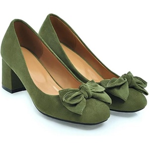 image:imageHee grand Womens Pumps Suede Square Toe Chunky Block Mid Heels Comfortable Work Heel Shoes Bow Dress Shoes187green