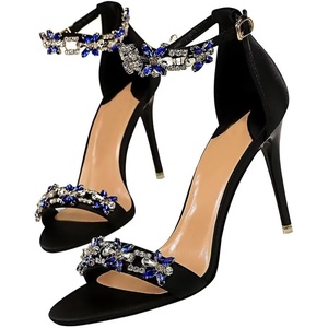 image:imageHee grand Womens Rhinestone Stiletto Heel Sandals Open Toe Ankle Strap Heels for Wedding Prom Party166black