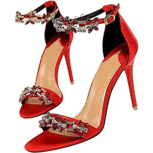 image:imageHee grand Womens Rhinestone Stiletto Heel Sandals Open Toe Ankle Strap Heels for Wedding Prom Party166red