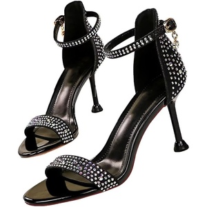 image:imageHee grand Womens Rhinestone Stiletto Heel Sandals Open Toe Ankle Strap Heels for Wedding Prom Party168black