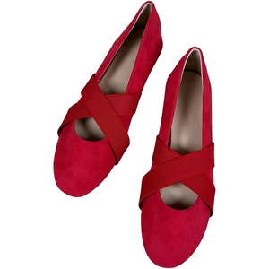 image:imageHee grand Womens Round Toe Cross Elastic Straps Ballet Flats Soft Dancing Shoes Retro Mary Janes Shoes Comfortable Walking Shoes762red