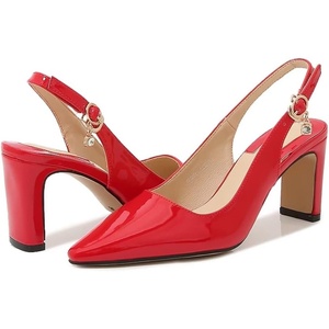 image:imageHee grand Womens Slingback Pointed Toe Chunky Heels Pumps Comfort Office Lady High Heeled Sandals Patent Leather Dress ShoesRed