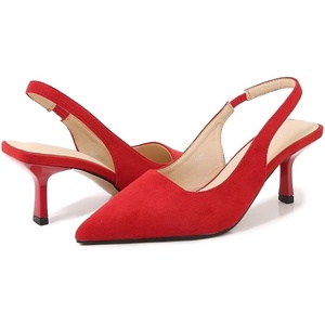 image:imageHee grand Womens Slingback Pointed Toe Stiletto Mid Heels Pumps Comfort Office Lady Sandals Suede Dress Shoes Kitten Heels for WomenRed