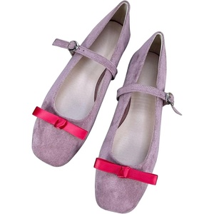 image:imageHee grand Womens Square Toe Bowknot Mary Jane Shoes Ankle Strap Ballet Flats Comfortable Suede Dress ShoesDark Pink