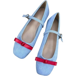 image:imageHee grand Womens Square Toe Bowknot Mary Jane Shoes Ankle Strap Ballet Flats Comfortable Suede Dress ShoesSky Blue