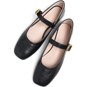 image:imageHee grand Womens Square Toe Mary Jane Shoes Ankle Strap Ballet Flats Comfortable PU Leather Dress ShoesBlack