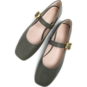 image:imageHee grand Womens Square Toe Mary Jane Shoes Ankle Strap Ballet Flats Comfortable PU Leather Dress ShoesDark Green