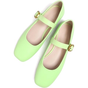 image:imageHee grand Womens Square Toe Mary Jane Shoes Ankle Strap Ballet Flats Comfortable PU Leather Dress ShoesLight Green
