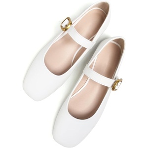 image:imageHee grand Womens Square Toe Mary Jane Shoes Ankle Strap Ballet Flats Comfortable PU Leather Dress ShoesWhite