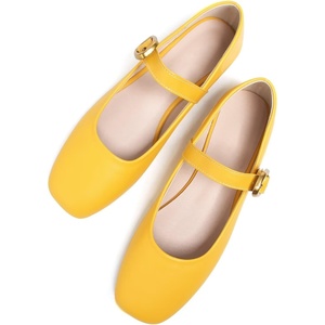 image:imageHee grand Womens Square Toe Mary Jane Shoes Ankle Strap Ballet Flats Comfortable PU Leather Dress ShoesYellow