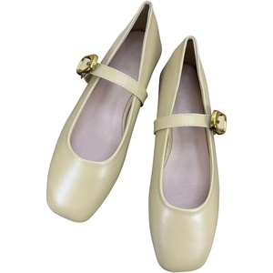 image:imageHee grand Womens Square Toe Mary Jane Shoes Ankle Strap Ballet Flats Comfortable PU Leather Dress ShoesYellow Apricot
