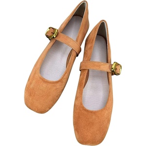 image:imageHee grand Womens Square Toe Mary Jane Shoes Ankle Strap Ballet Flats Comfortable Suede Dress ShoesAmber