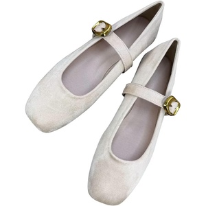 image:imageHee grand Womens Square Toe Mary Jane Shoes Ankle Strap Ballet Flats Comfortable Suede Dress ShoesApricot