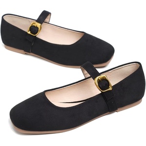image:imageHee grand Womens Square Toe Mary Jane Shoes Ankle Strap Ballet Flats Comfortable Suede Dress ShoesBlack
