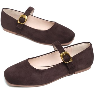 image:imageHee grand Womens Square Toe Mary Jane Shoes Ankle Strap Ballet Flats Comfortable Suede Dress ShoesDark Brown
