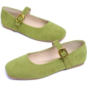image:imageHee grand Womens Square Toe Mary Jane Shoes Ankle Strap Ballet Flats Comfortable Suede Dress ShoesMustard Green