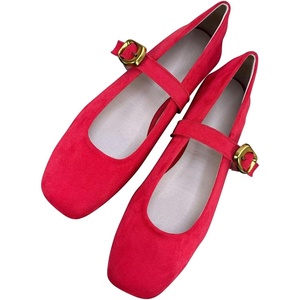 image:imageHee grand Womens Square Toe Mary Jane Shoes Ankle Strap Ballet Flats Comfortable Suede Dress ShoesRed