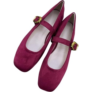 image:imageHee grand Womens Square Toe Mary Jane Shoes Ankle Strap Ballet Flats Comfortable Suede Dress ShoesWine Red