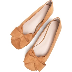 image:imageHee grand Womens Suede Ballet Flats Bow Knot Square Toe SlipOn Flat Shoes Comfortable Casual Work Office Dress ShoesAmber