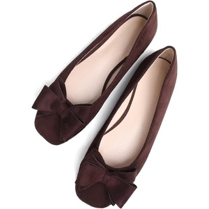 image:imageHee grand Womens Suede Ballet Flats Bow Knot Square Toe SlipOn Flat Shoes Comfortable Casual Work Office Dress ShoesLatte Brown