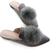 image:imageHee grand Womens Mules Soft Pom Pom Suede Comfortable Slip On Flats Closed Pointed Toe Backless Loafers Mules for WomenGrey 9