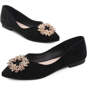 image:imageHee grand Pointed Toe Crystals Shoes for Women Rhinestones Wedding Dress Shoes Bridesmaid Shoes Suede Lightweight Ballet FlatsBlack 55