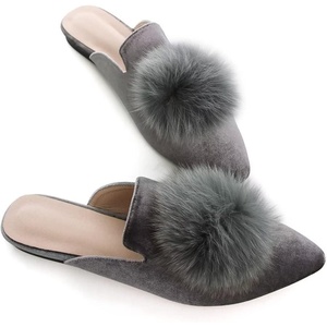 image:imageHee grand Womens Mules Soft Pom Pom Suede Comfortable Slip On Flats Closed Pointed Toe Backless Loafers Mules for WomenGrey 9